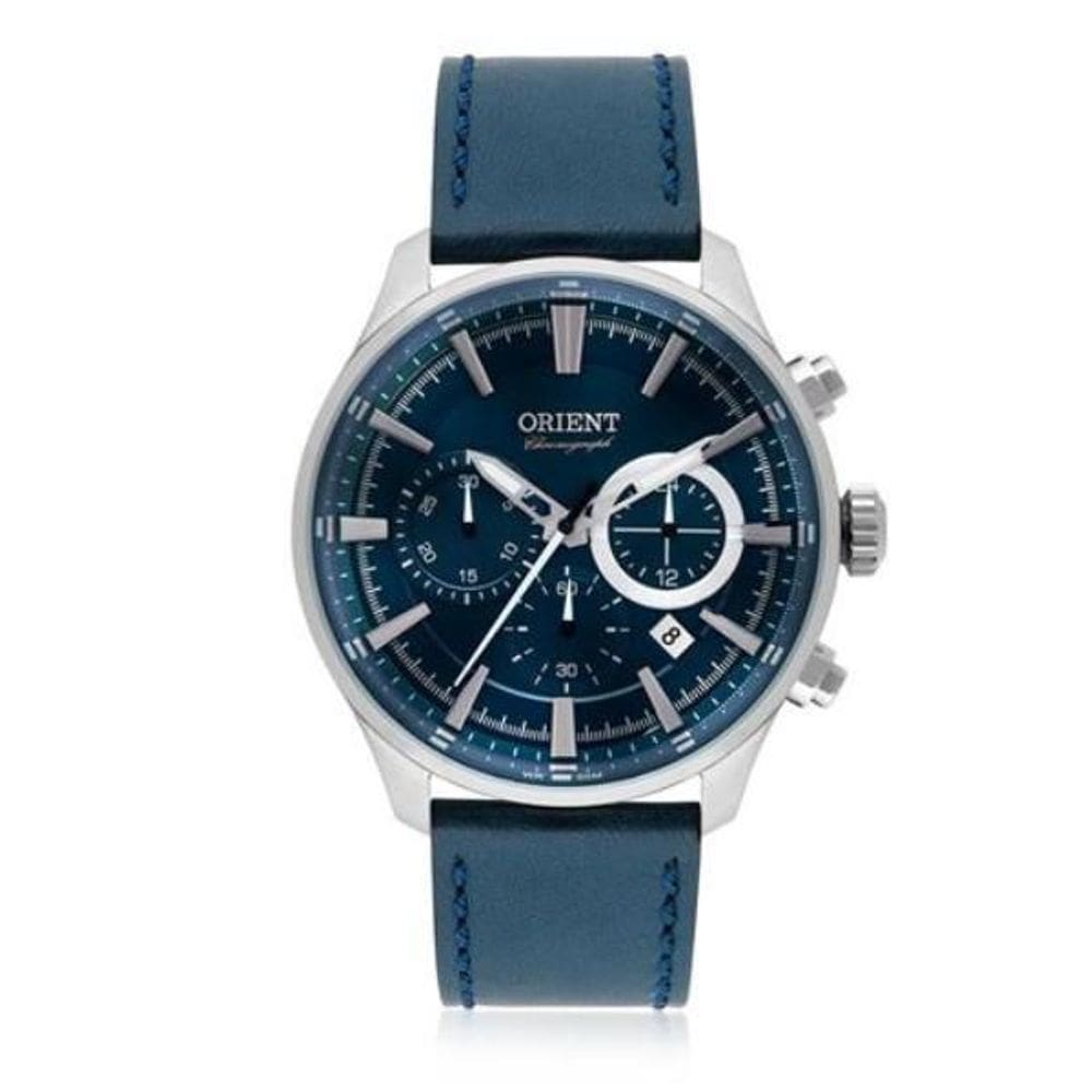Relógio Orient Masculino Cronógrafo Vidro Chanfrado Azul