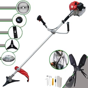 Roçadeira Multifuncional Anmax CG430P-TB À Gasolina 2HP 43cc 9.000rpm Kit de Facas Extras 3 Pontas, Faca 40 Dentes e Escova de Aço 38 Cerdas