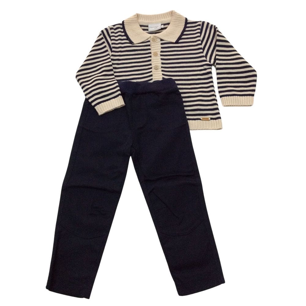 Conjunto infantil masc Noruega Caqui e Marinho listrado