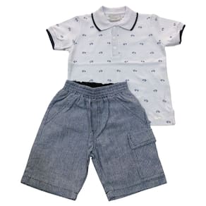 Conjunto polo infantil masc Noruega Branco com jeans