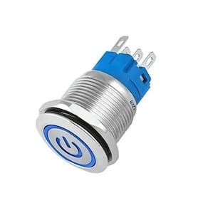 Botao On-off Nwt Com Led Azul 19mm 220V 3a 12v Prata