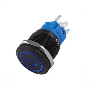 Botao On-off Nwt Com Led Azul 19mm 220V 3a 12v Preta