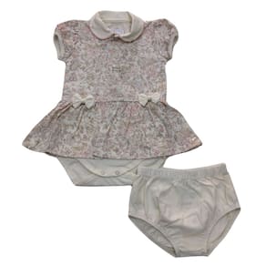 Conjunto bebê Body vestido + calcinha Noruega Off floral