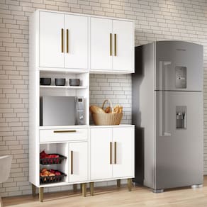 Armário de Cozinha Lorena 7 Portas 1 Gaveta com Fruteira Branco - Kaiki Móveis
