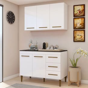 Cozinha Compacta Londrina 5 Portas 3 Gavetas Natural/Off White - Kaiki Móveis