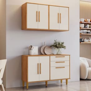 Cozinha Compacta Lorena 7 Portas 3 Gavetas Branco Natural/Off White - Kaiki Móveis