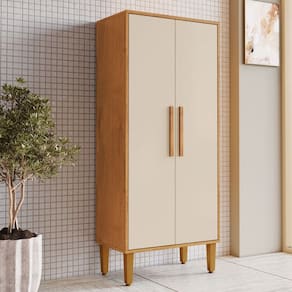 Armário Multiuso Paraná 2 Portas 3 Prateleiras Natural/Off White - Kaiki Móveis