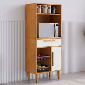 Armário de Cozinha Lorena 1 Porta 1 Gaveta com Fruteira Natural/Off White - Kaiki Móveis