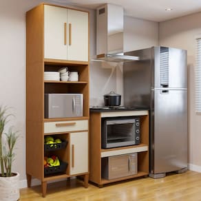Cozinha Compacta Santo André 3 Portas 1 Gaveta Natural - Kaiki Móveis