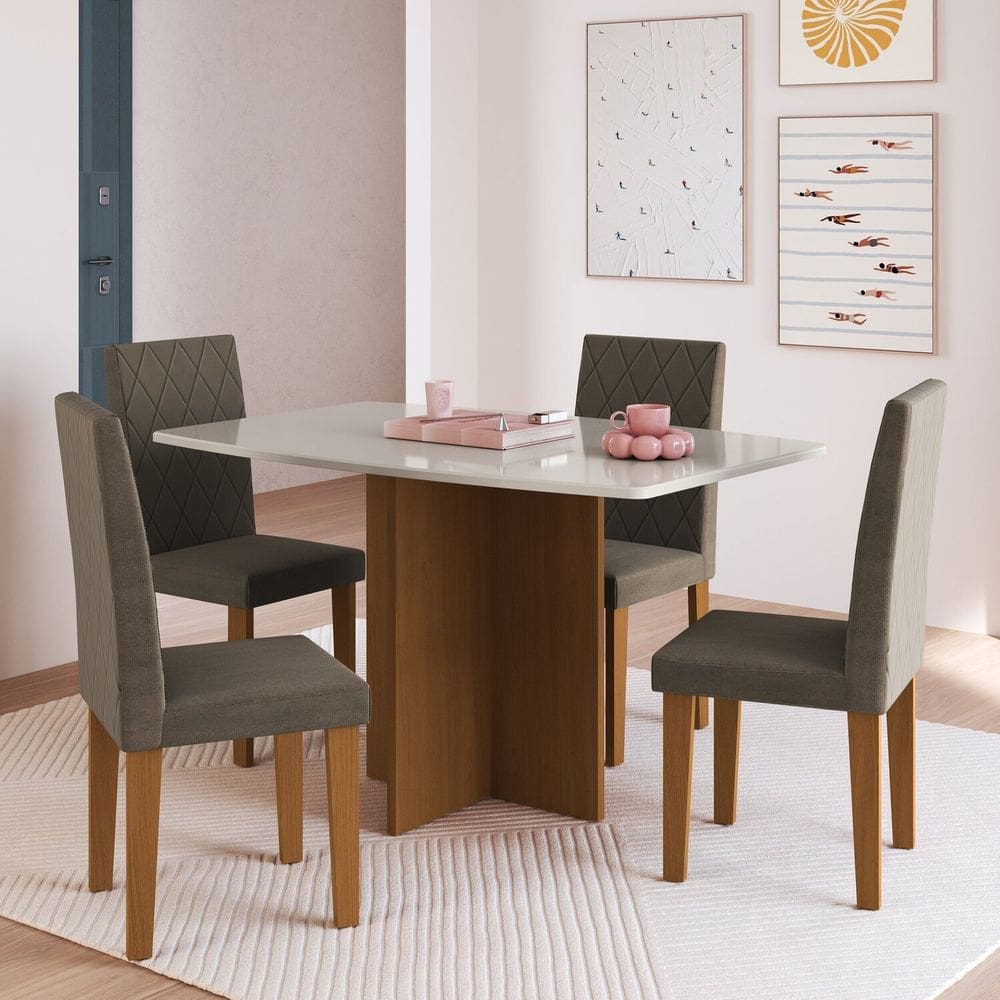 Conjunto de Mesa com 4 Cadeiras Monaco Freijó