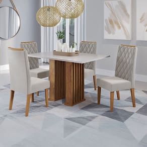 Mesa de Jantar 4 Lugares Concept Ripado Marrom/Blonde/Pastel - Viero Móveis