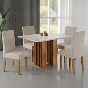 Mesa de Jantar 4 Lugares Arezo Ripado Marrom/Blonde/Pastel - Viero Móveis