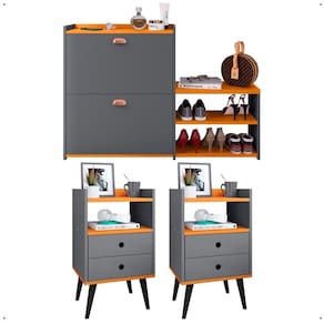Kit 2 Mesas Cabeceira Dream Mesinha Lateral Cama Sapateira Vertical Milano Banquinho Organizador Quarto Cinza/Cinamomo - Lojas RPM