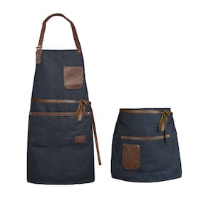 Avental Jeans Couro Profissional Unissex Bar Restaurante Kit