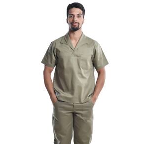 Camisa Profissional Fechado Mangas Curtas Gola Italiana Caqui