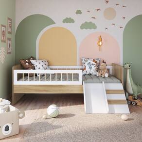 Cama Montessoriana de Solteiro com Escada e Escorrega Linha Affetto AFT010 - Completa Móveis