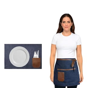 Jogo Americano e Avental de Cintura Meio Corpo Jeans e Couro