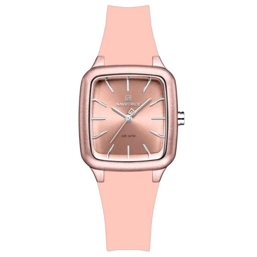 Relogio Feminino Design Quadrado Casual Simples Impermeavel Pulseira Silicone Rosa