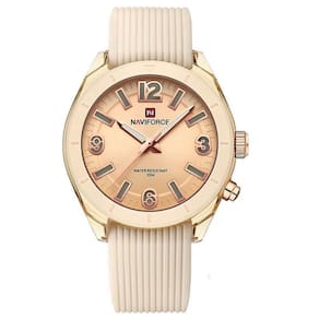 Relógio De Pulso Feminino Quartzo Pulseira Silicone à Prova D´água Casual Analógico Bege