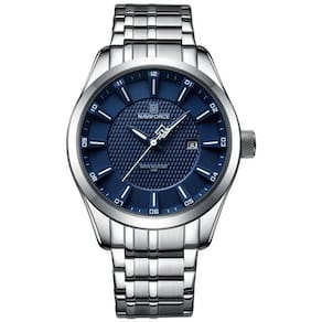 Relógio De Pulso Masculino Data Automática De Aço Inoxidável Esportivo Impermeavel Azul Prata