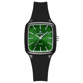 Relogio Feminino Design Quadrado Casual Simples Impermeavel Pulseira Silicone Preto Verde