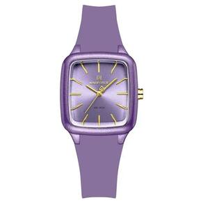 Relogio Feminino Design Quadrado Casual Simples Impermeavel Pulseira Silicone Roxo
