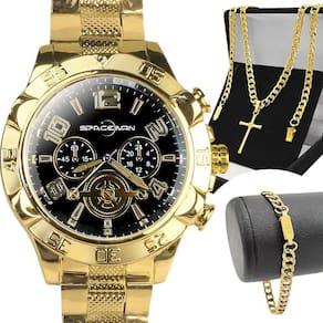 Relogio Masculino Prova Dagua + Cordão + Pulseira Qualidade Premium Robusto Aço Inoxidável
