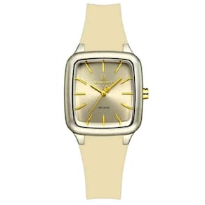 Relogio Feminino Design Quadrado Casual Simples Impermeavel Pulseira Silicone Bege
