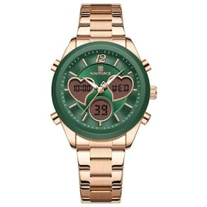 Relógio Feminino Design Coração Quartzo Analógico Lcd Digital Impermeavel Casual Verde Dourado