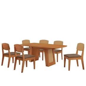 Mesa Carolina 180 Tampo Mdf 6 Cadeiras Moderna Mobilia Veludo Capuccino / Naturalle/naturalle/p