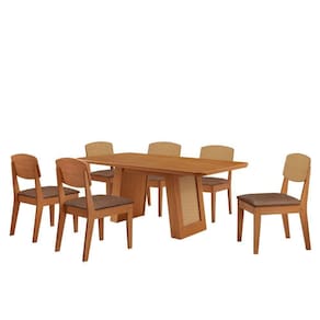 Mesa Carolina 180 Tampo Mdf 6 Cadeiras Moderna Mobilia Tork / Naturalle/naturalle/palha