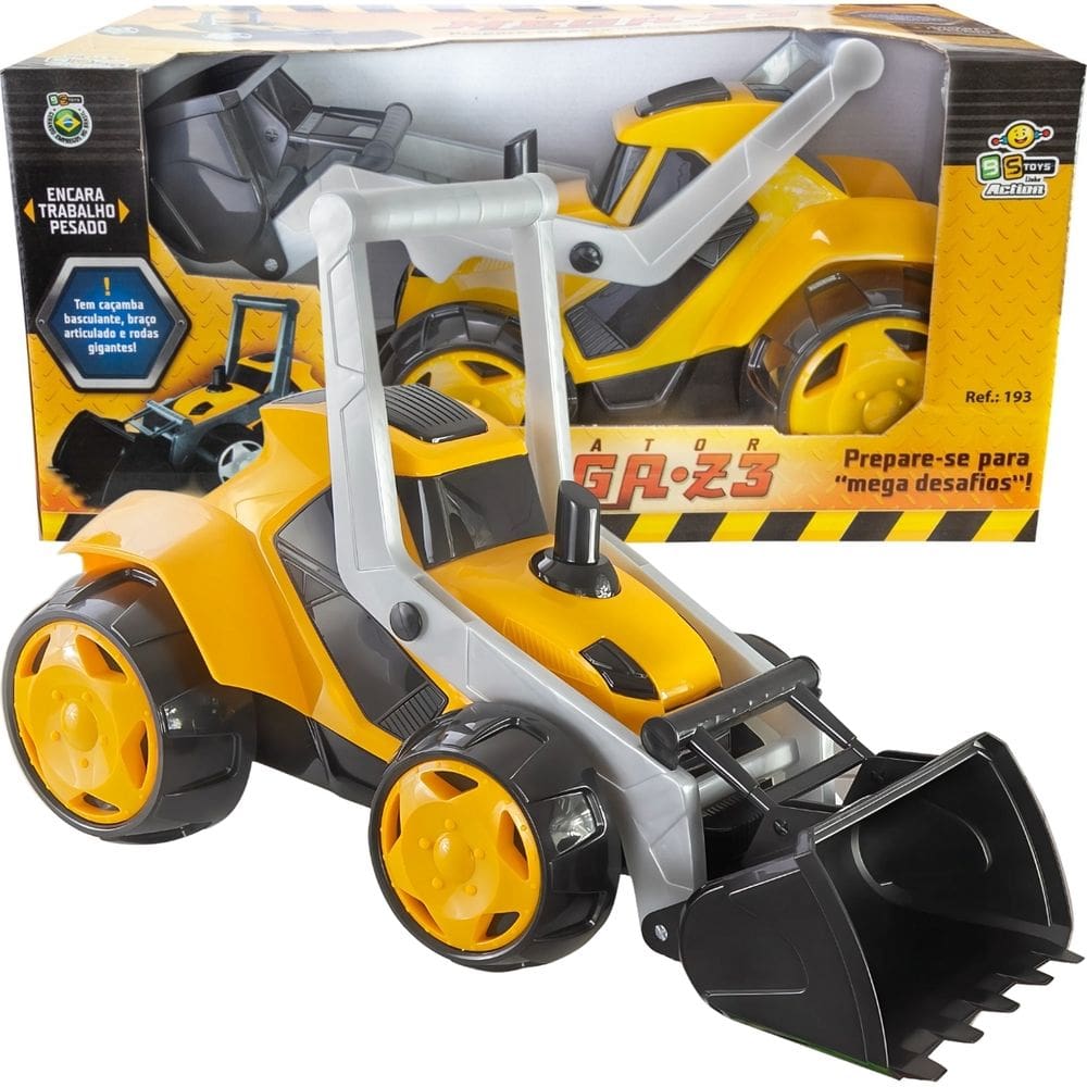 Carrinho Trator brinquedo com pá carregadeira Amarelo