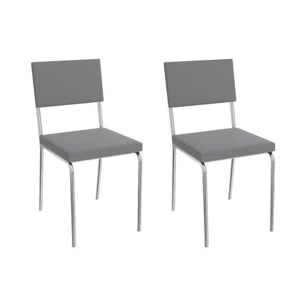 Cadeira Sala de Jantar Zaria 2C128 Aço Kit 2 Uni Cromado/Suede Cinza - Kappesberg