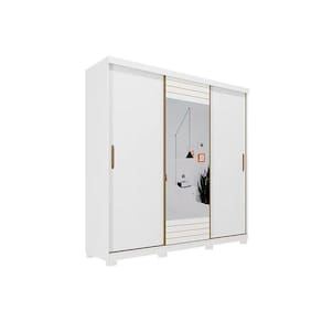 Guarda Roupa Casal 3 Portas de Correr (1 c/ Espelho) e 4 Gavetas Búzios Branco - Panan