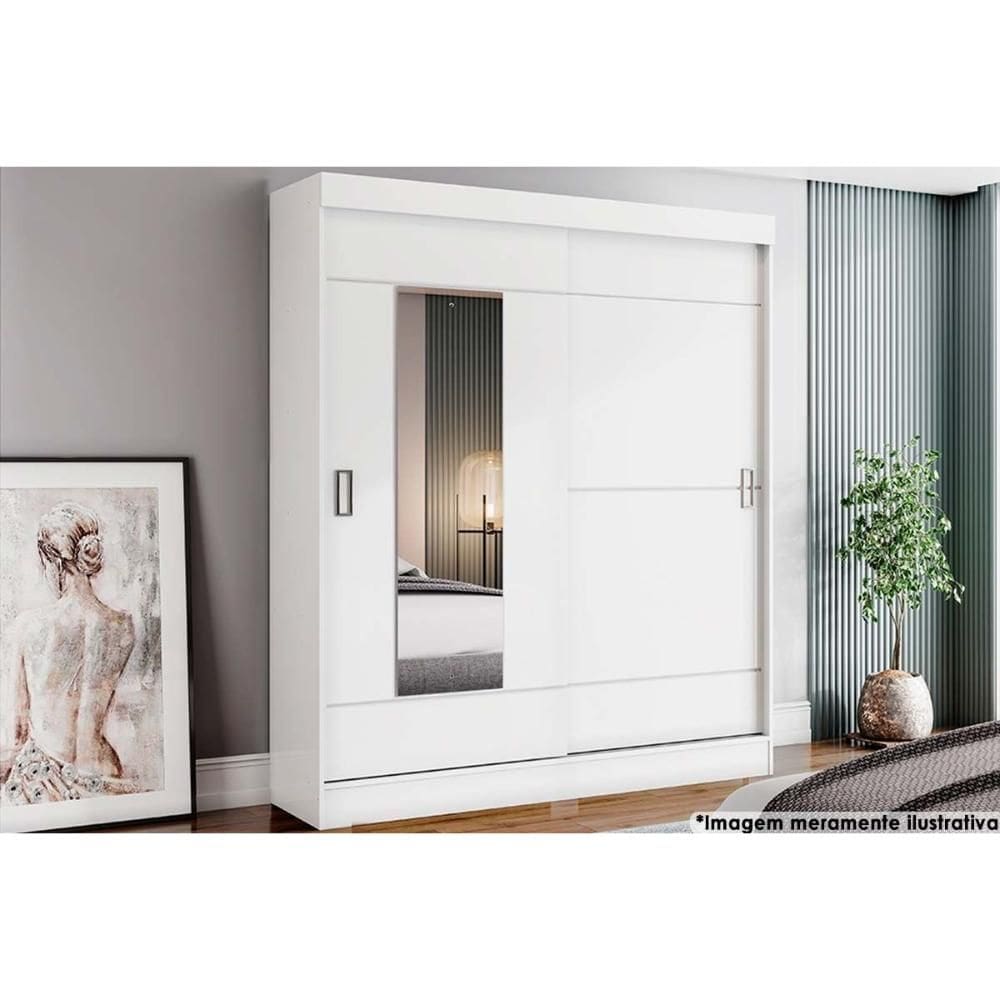 Guarda Roupa Solteiro 2 Portas de Correr (1 c/ Espelho) e 2 Gavetas Briz B66 Branco - Henn