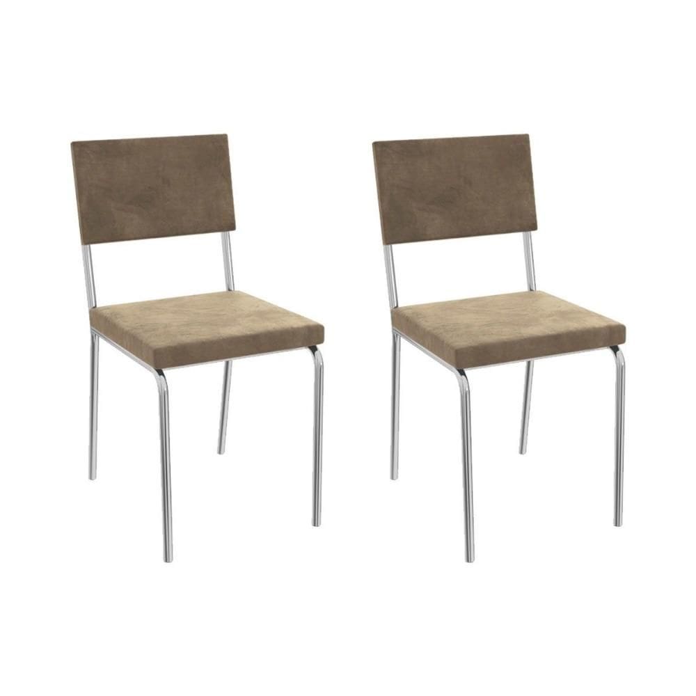 Kit 2 Cadeiras de Cozinha Zaria 2C128 Aço 2 Uni Cromado/Suede Bege - Kappesberg