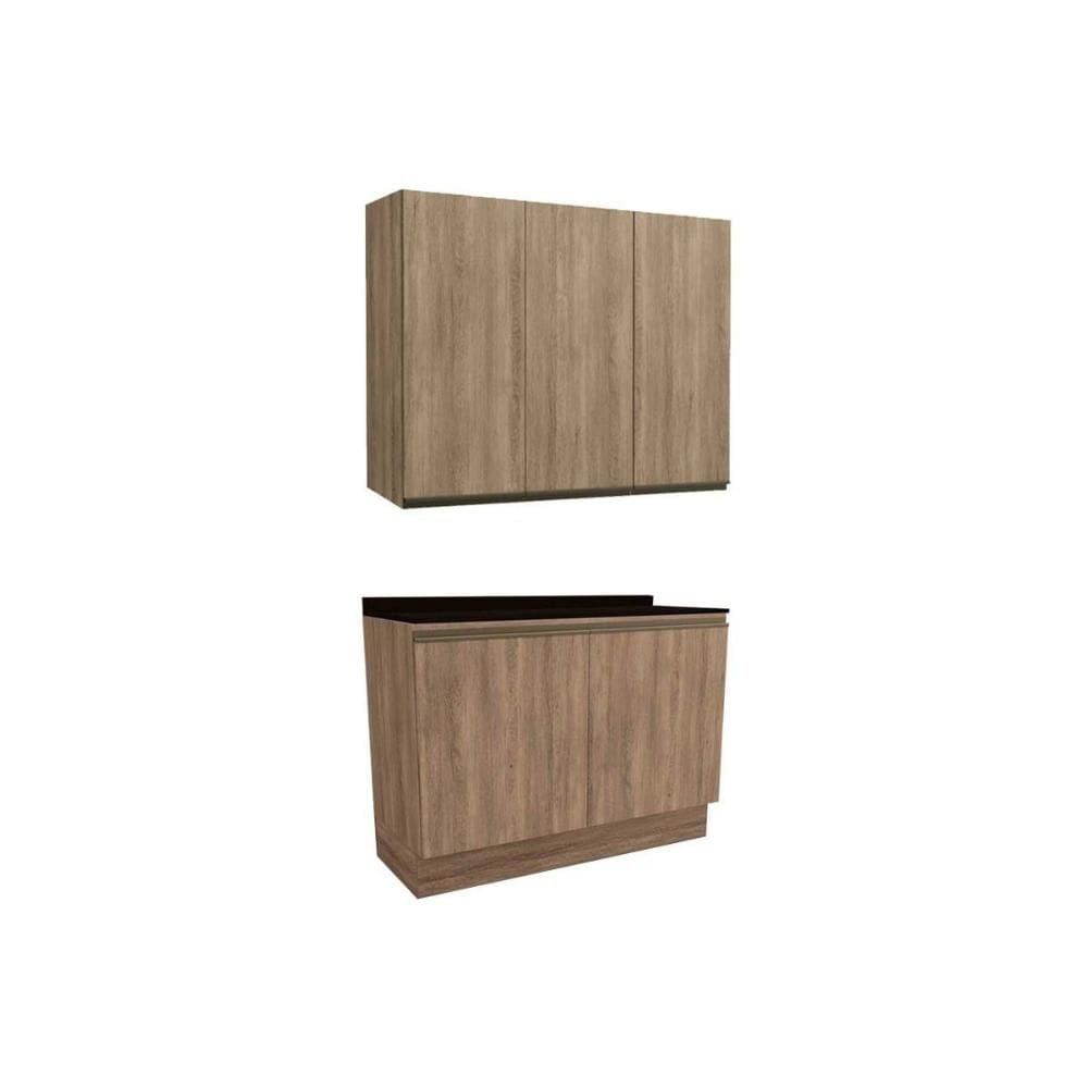 Kit Cozinha Modulada 3 Peças Maxxi (1Aéreo+1Balcão+1Complemento) C3P10 Nogal/Preto - Kappesberg