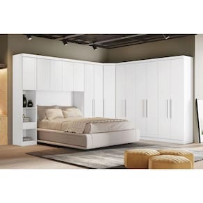 Quarto Modulado Rizon 5 Peças (1 Armário Ponte + 1 Closet + 2 Guarda Roupas + 1 Complemento) QC204 Neve - Novo Horizonte