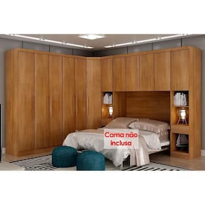 Quarto Modulado Rizon 7 Peças (1 Armário Ponte + 1 Closet + 3 Guarda Roupas + 2 Complementos) QC211 Freijo Cumaru - Novo Horizonte