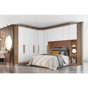 Quarto Modulado Rizon 5 Peças (1 Armário Ponte + 1 Closet + 2 Guarda Roupas + 1 Complemento) QC202 Freijo Cumaru c/ Fendi - Novo Horizonte