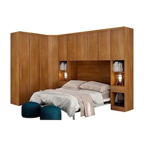 Quarto Modulado Rizon 6 Peças (1 Armário Ponte + 1 Closet + 2 Guarda Roupas + 2 Complementos) QCM02 Freijo Cumaru - Novo Horizonte