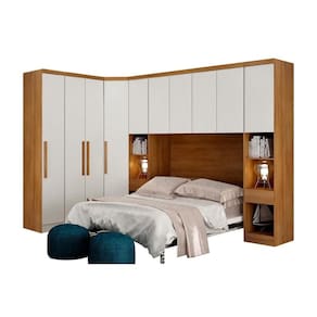 Quarto Modulado Rizon 6 Peças (1 Armário Ponte + 1 Closet + 2 Guarda Roupas + 2 Complementos) QCM02 Freijo Cumaru c/ Fendi - Novo Horizonte