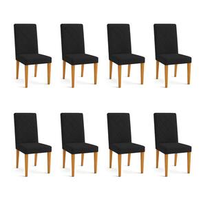 Kit 08 Cadeiras de Jantar Estofada Siena Veludo Preto Pés Trapézio Castanho - Pallazio