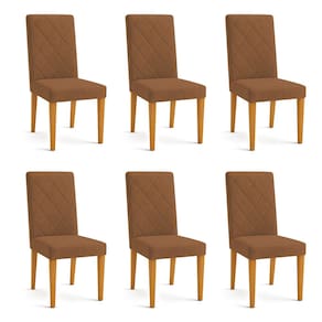 Kit 06 Cadeiras de Jantar Estofada Siena Veludo Terracota Pés Trapézio Castanho - Pallazio