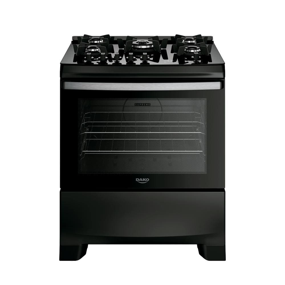 Fogão 5 Bocas Dako Supreme Black Glass Digital com Mesa de Vidro Preto Bivolt