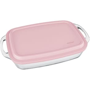 Assadeira Lasanheira Seletta Retangular Alça Tampa Rosa 3,5l