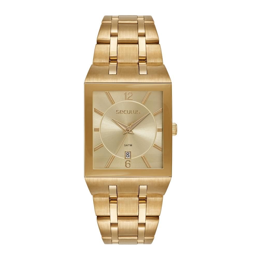Relógio Seculus Masculino Ref: 77314gpsvda2 Retangular Dourado
