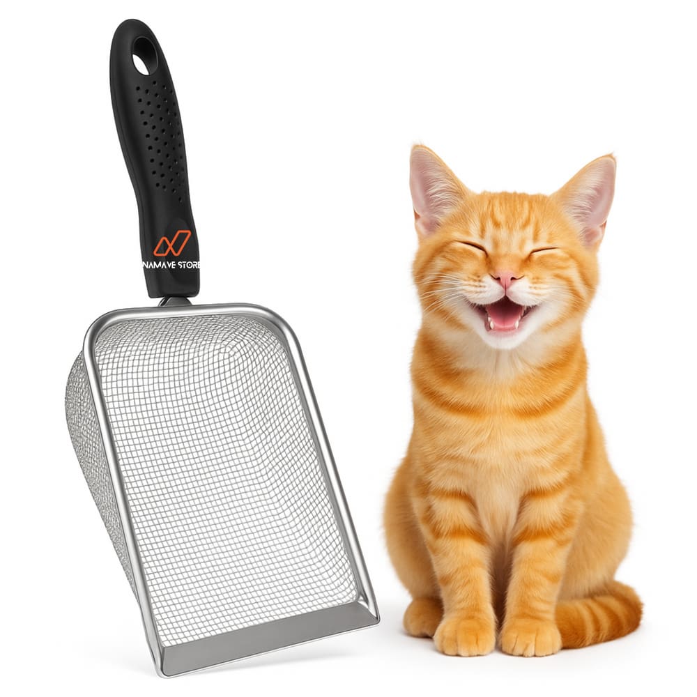 Pá Higiênica Inox para Areia de Gato – Malha 2.0mm ou 2.8mm – Resistente e Durável