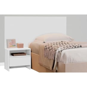 Painel Cama Box Madeirado Solteiro Prime c/ 1 Mesa e 1 Gaveta Neve - Novo Horizonte