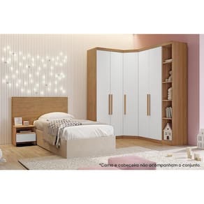Quarto Modulado Solteiro Rizon 4 Peças (1 Closet + 2 Guarda Roupas + 1 Complemento) QC209 Freijo Cumaru c/ Fendi - Novo Horizonte